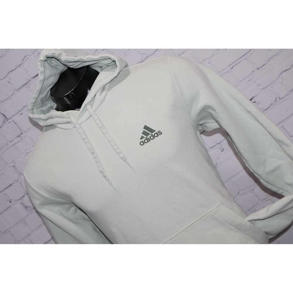 Adidas Hoodie Mens Large Light Green Embroidered Logo Fleece Pullover **